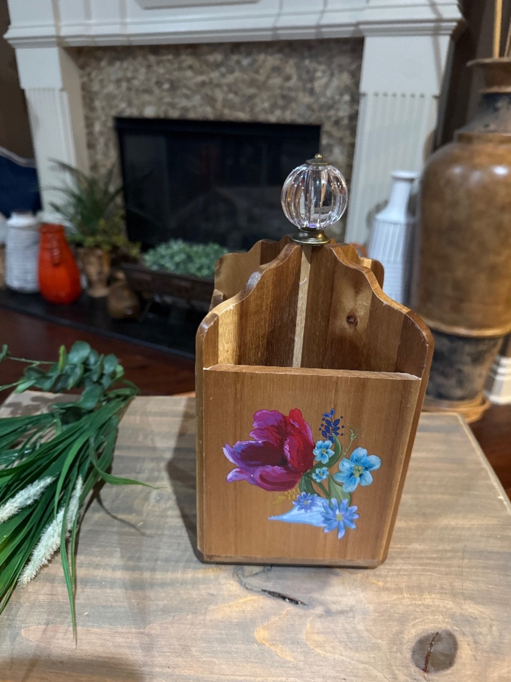 Pioneer Woman Spring Bouquet 4-Section Lazy Susan Acacia Wood Utensil  Holder